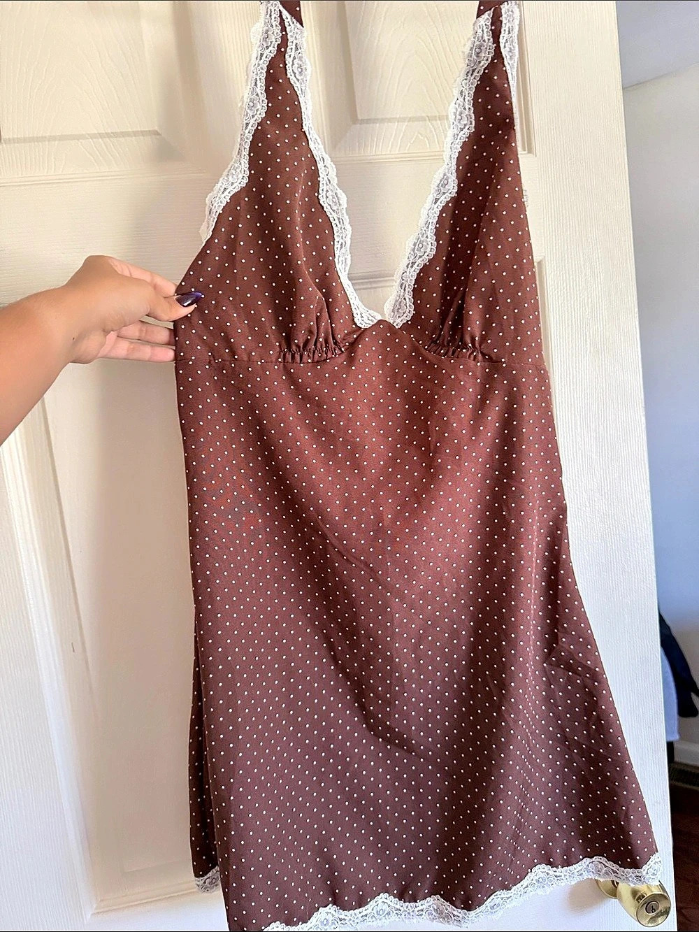 Halter Mini Dress Polka Dot Halter Mini Dress in Brown Size Large